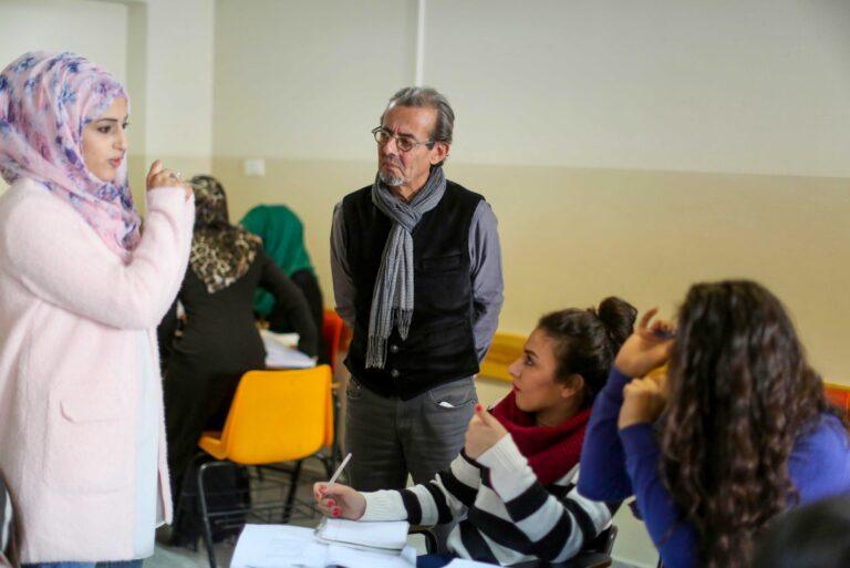 Palestinian students and lecturer